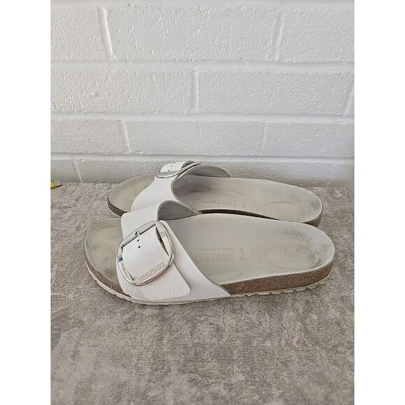 Birkenstock Madrid Big Buckle Slide Sandals Womens Size 10 White Leather Slip On - Picture 4 of 12